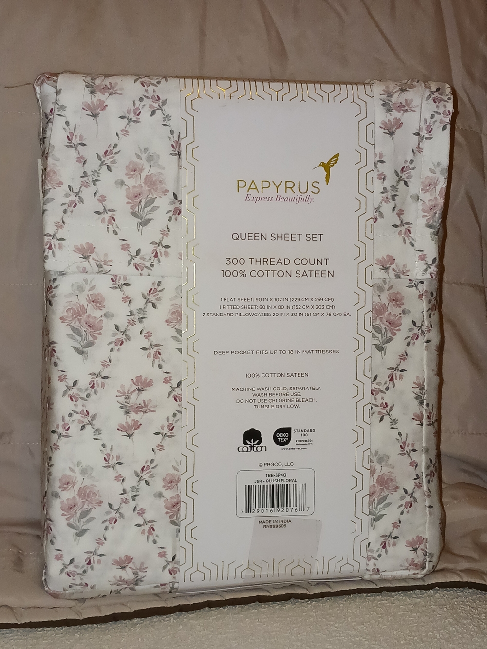 ✨️SEALED✨️ Papyrus Blush Floral Cotton Sateen Queen Sheet Set - Picture 10 of 13